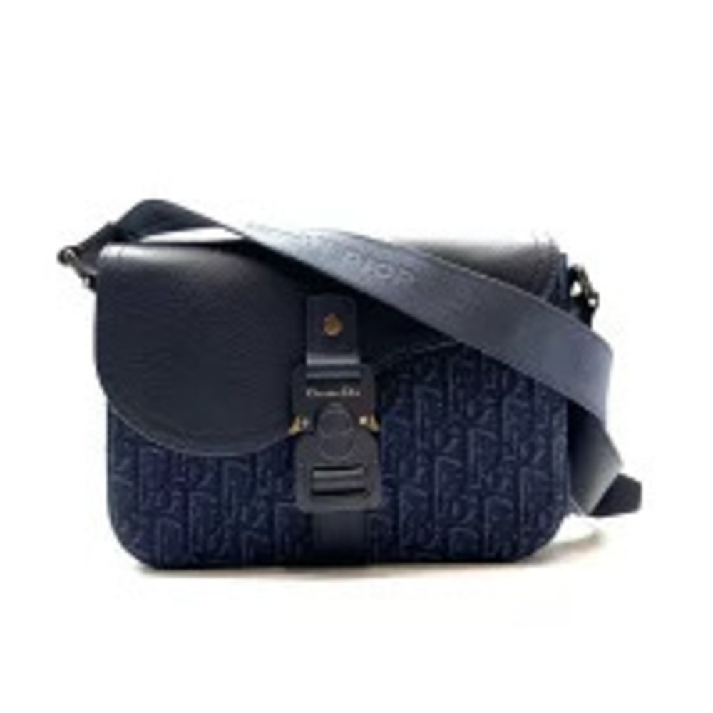 Dior Saddle Oblique Shoulder Bag Canvas Leather Navy Blue - Picture 1 of 8